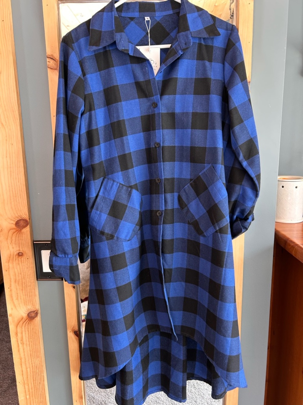 Blue and Black Buffalo Plaid Button-Front Shirt Dress